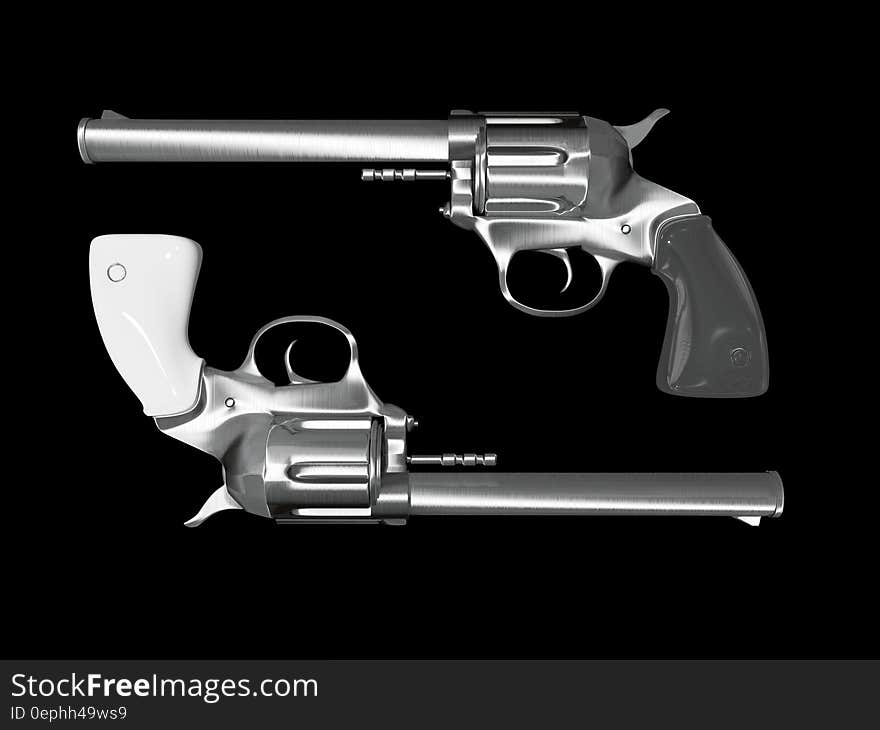 An illustration of a pair of revolvers on black background. An illustration of a pair of revolvers on black background.