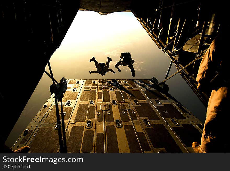 Two Man Sky Diving in Low Angle Photography