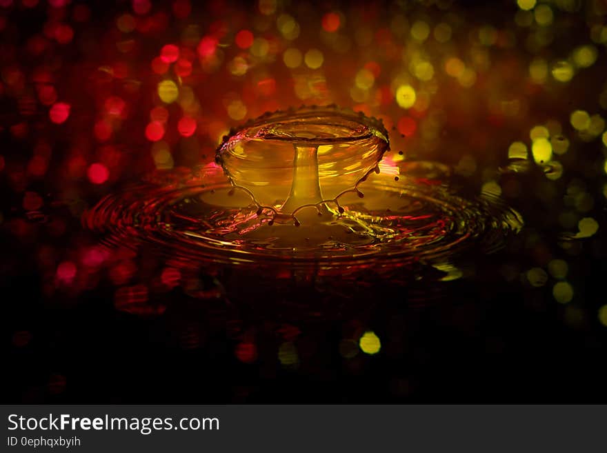 Water drop splashing and creating ripples with bokeh light background. Water drop splashing and creating ripples with bokeh light background.