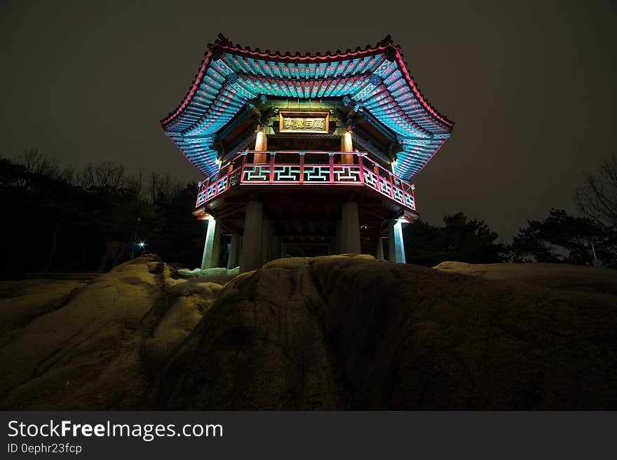 Teal White Chinese House