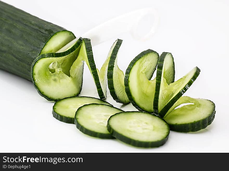 Sliced Cucumber on White Table