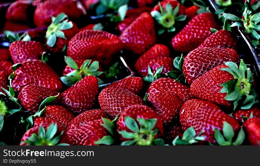 Closeup of fresh ripe strawberries in punnet.