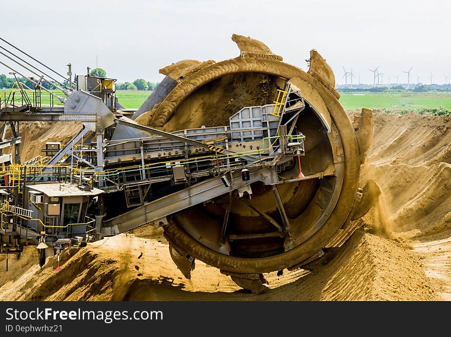 Large excavator and engineering works at coal mine in Grevenbroich, Germany. Large excavator and engineering works at coal mine in Grevenbroich, Germany.