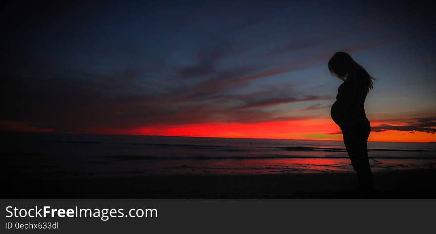 Silhouette of Pregnant Woman Standing