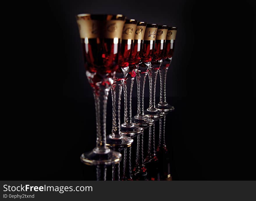 6 Red and Gold Footed Glass