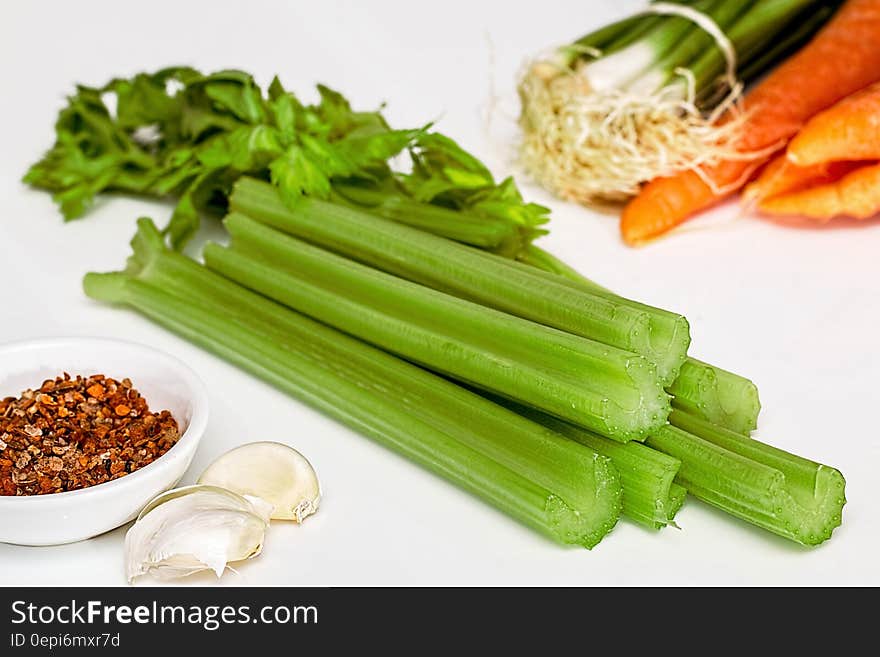 Green Celery Carrots and Pepper Flakes Garlic