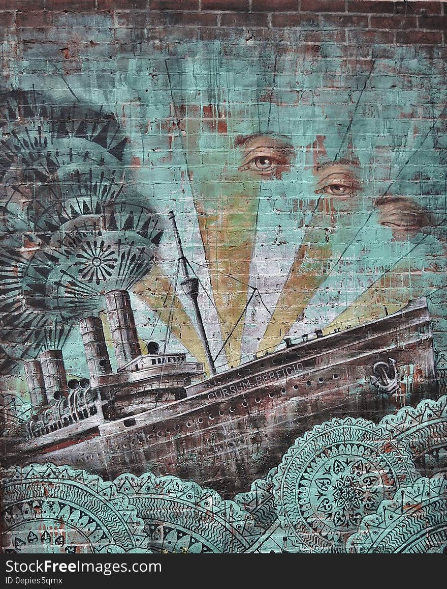 Ship and Human Eye Painted on Wall