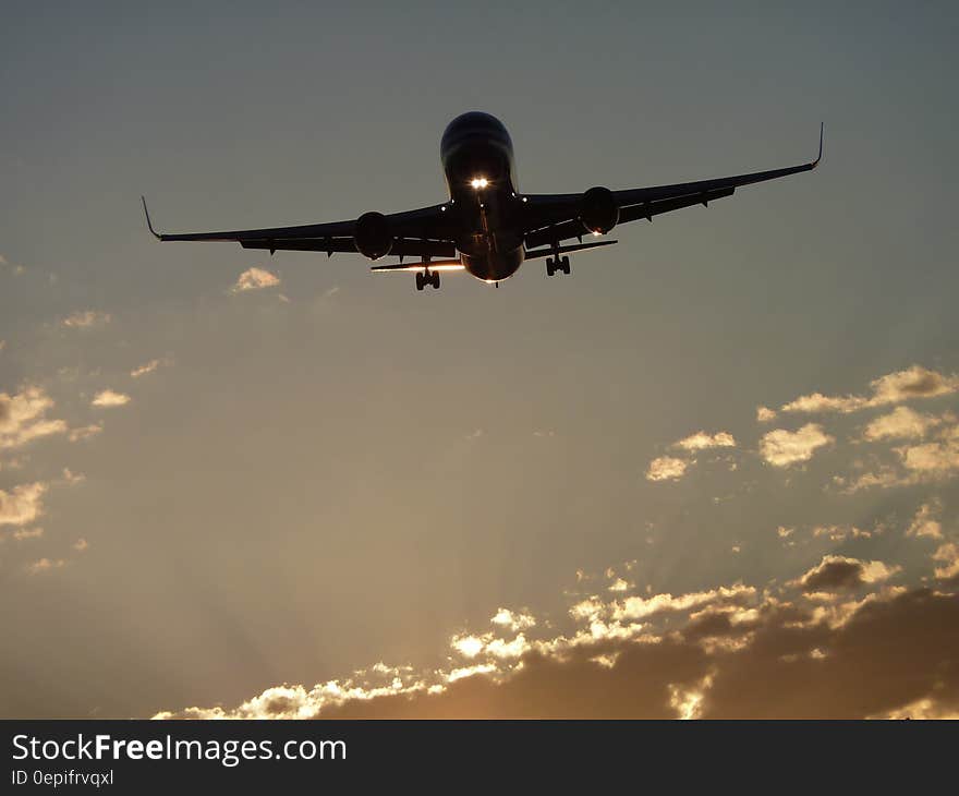 Airplane on Sky during Sunset