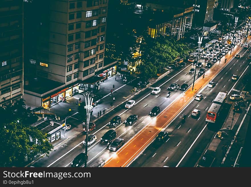 Aerial View of City Street during Nighttime