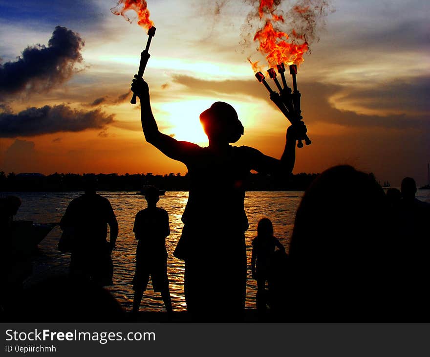 People Near Beach during Night Time