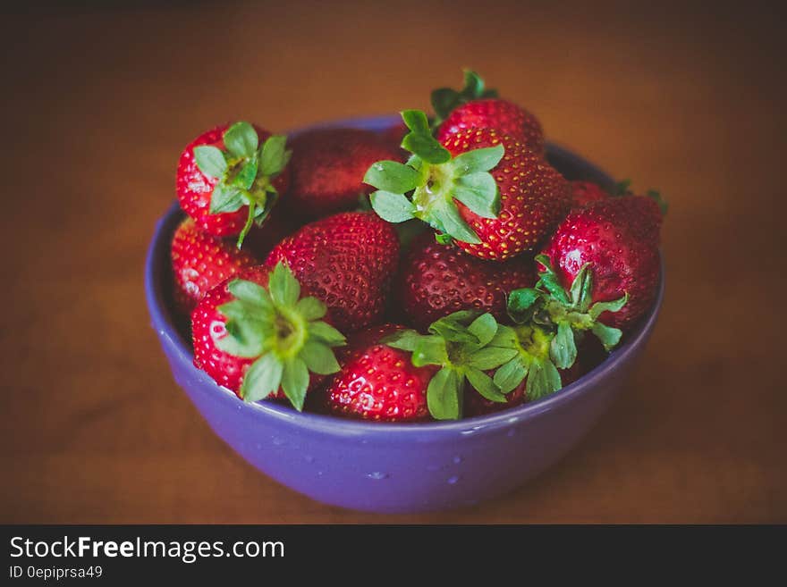 Blue Round Bowl of Fresh Strawberries