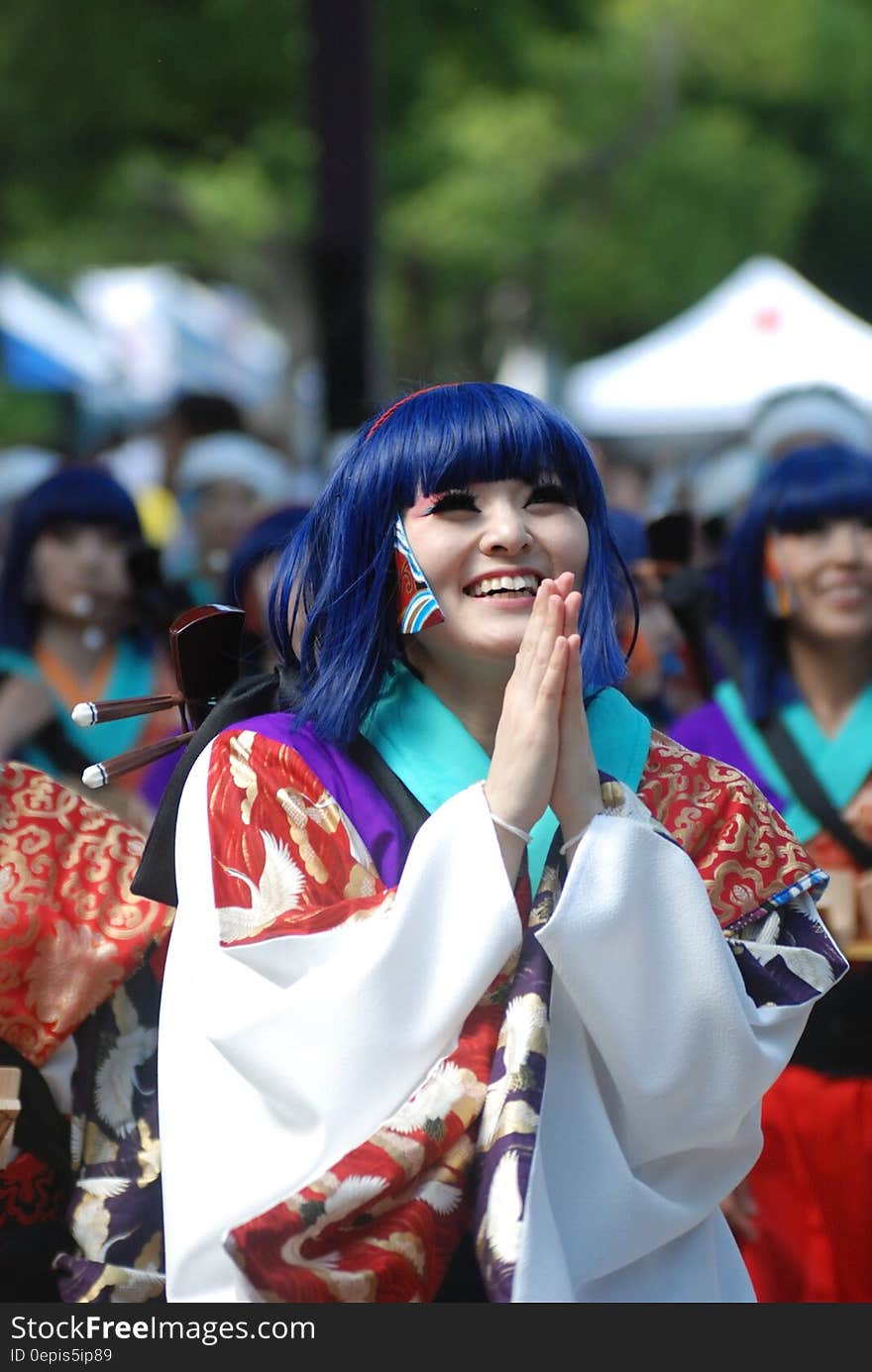 Woman in Blue Hair Wearing Costume during Daytime