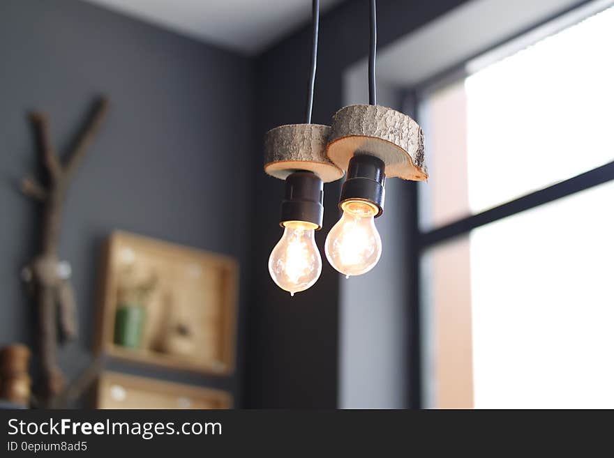 2 Turned on Hanging Lamps