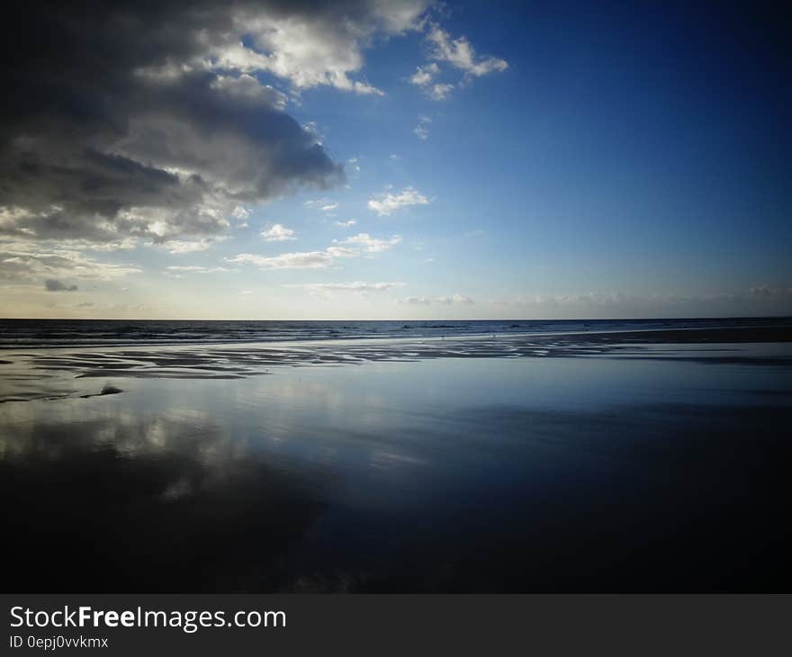 Selective Color Photography of Ocean Overlooking the Horizon Under Blue Sky during Daytime