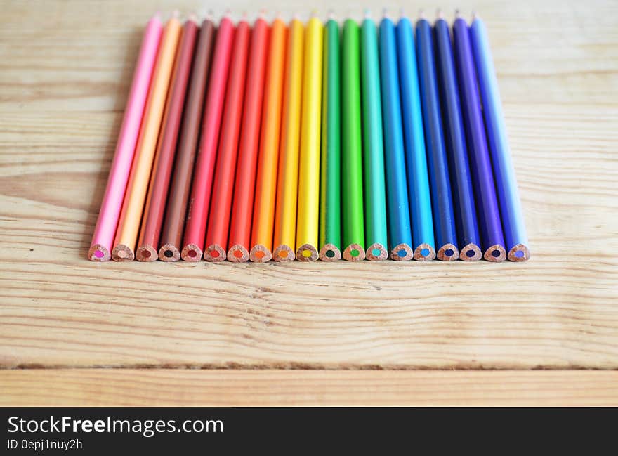 Set of colorful pencils on wooden boards. Set of colorful pencils on wooden boards.