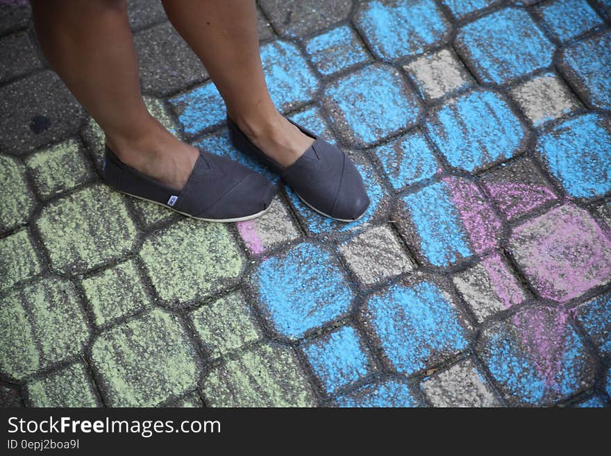 Person Wearing Blue Flat Shoes