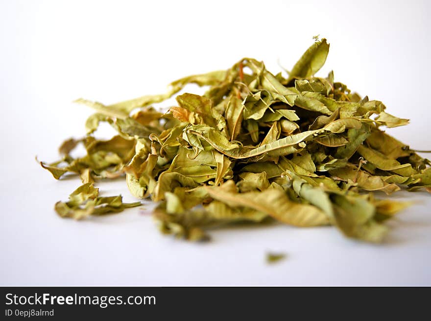 Green Dry Leaves on Table Top