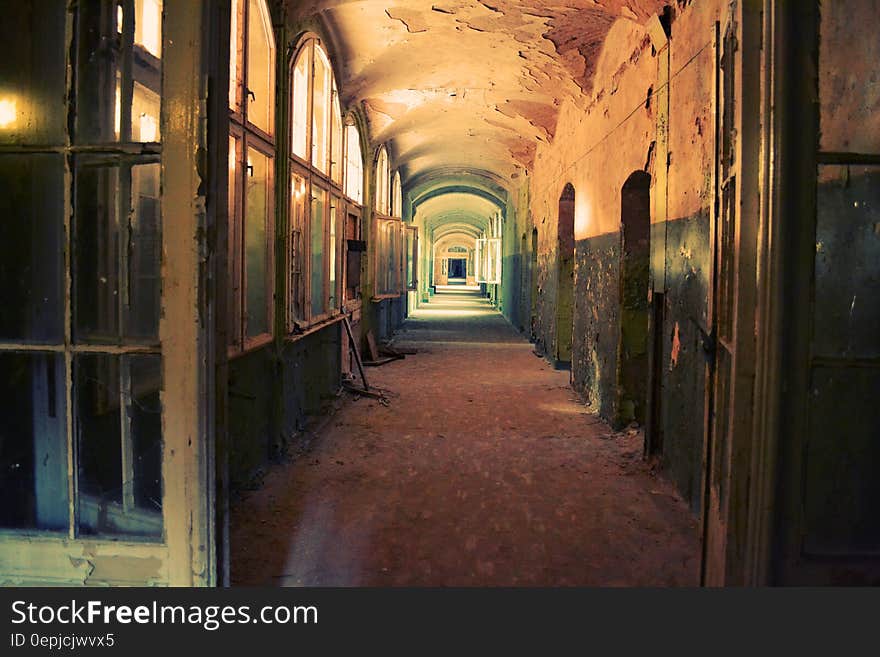 Interior of old house with decay along corridor. Interior of old house with decay along corridor.