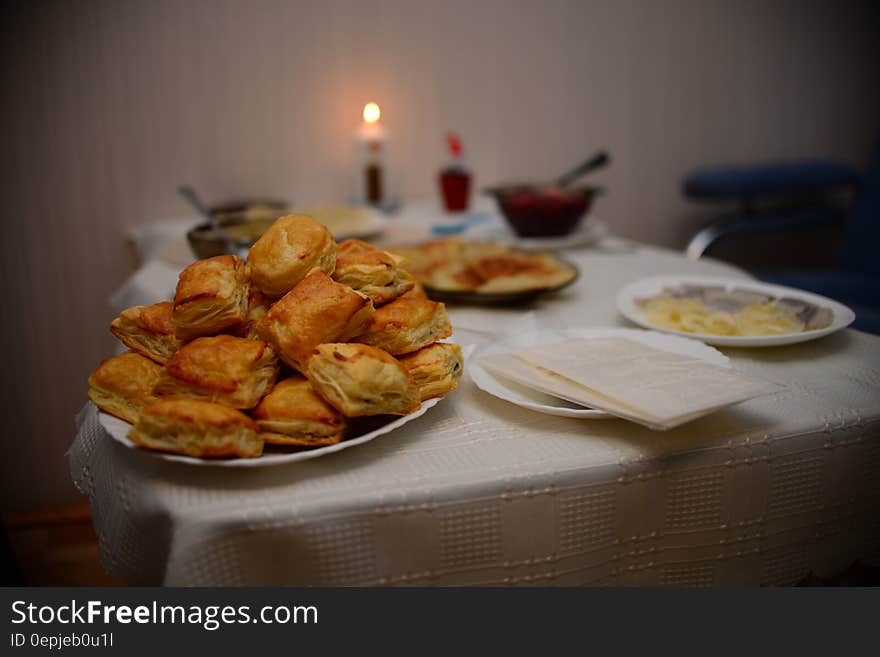 Pastries on White Ceramic Plate