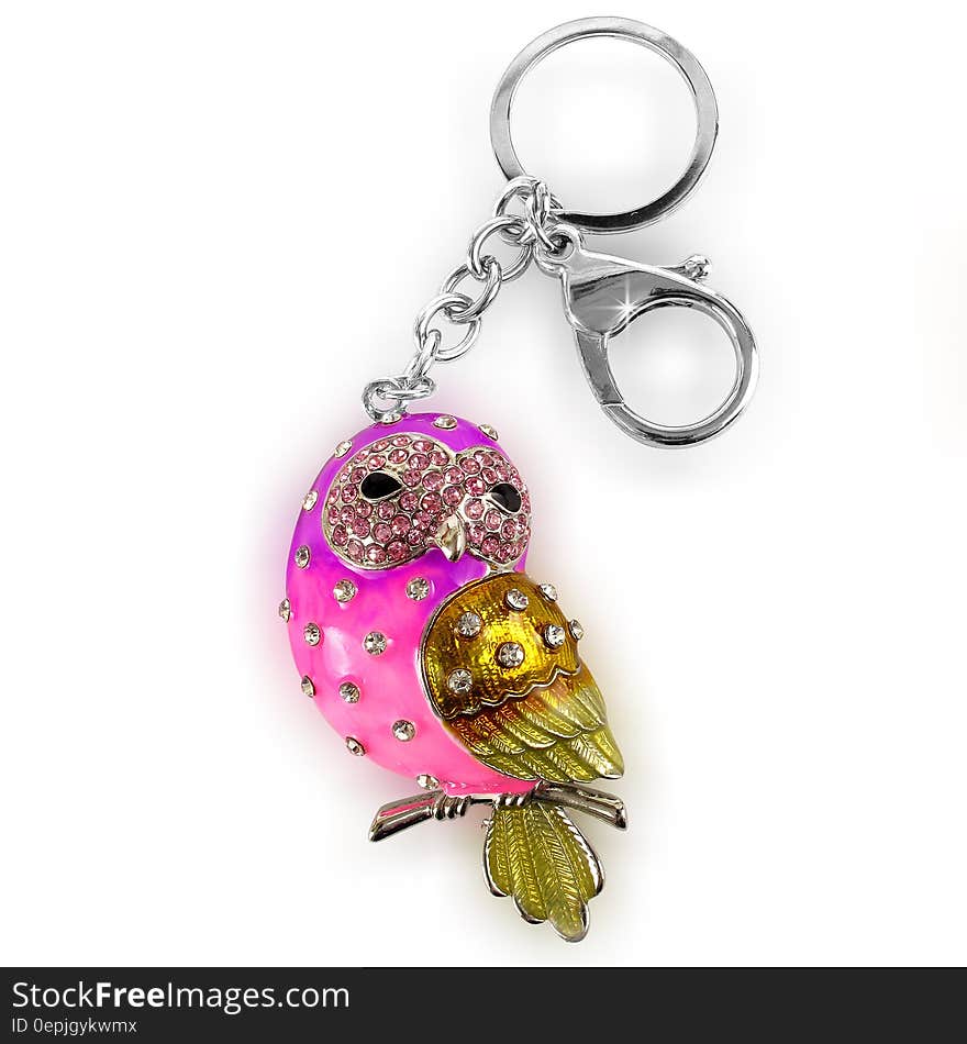 Pink Gold and Silver Owl With Diamond Accessory Clamp Hook