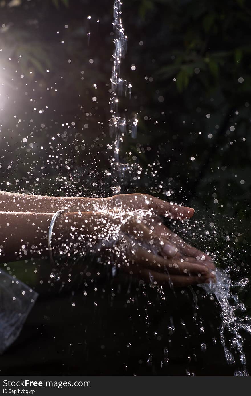 Human Hand Under Pouring Water