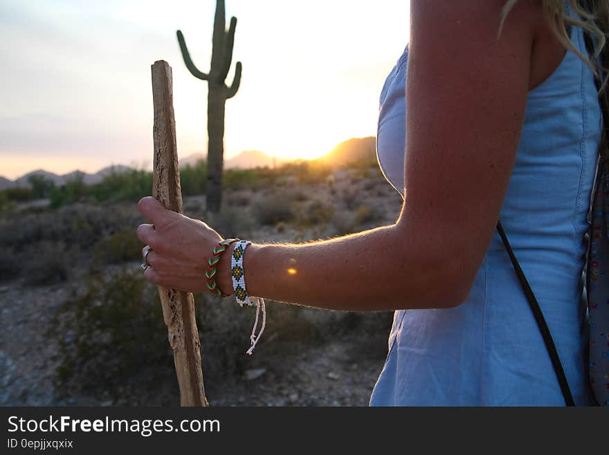 Woman Holding Brown Wood Stick during Daytime