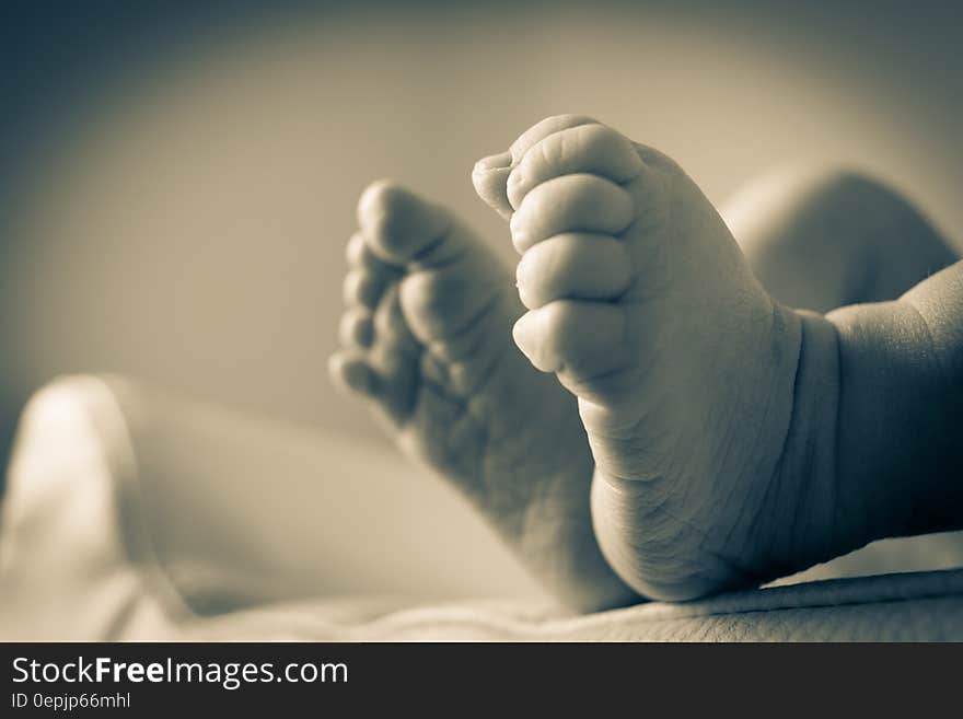 Baby&#x27;s Feet in Gray Scale Photography