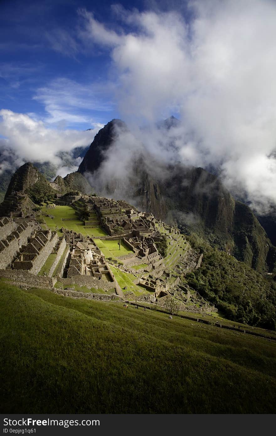 Top View of Ancient Ruins Under White Cloudy Sky