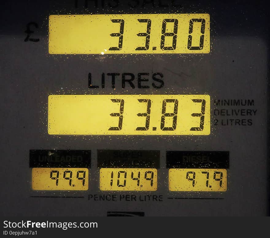 Gas Pump Showing 33.80 Litres