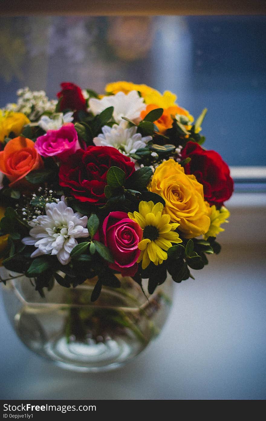 Close Up Photography of Multi Petaled Plants in Clear Glass Vase