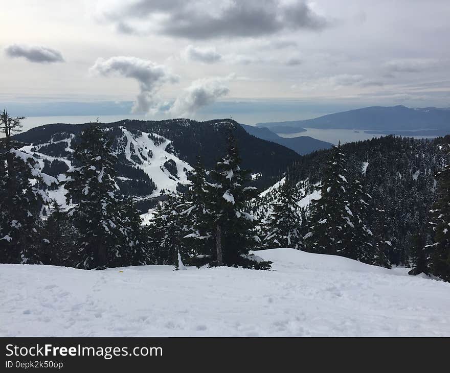 High Altitude View of Snowy Mountain during Daytime