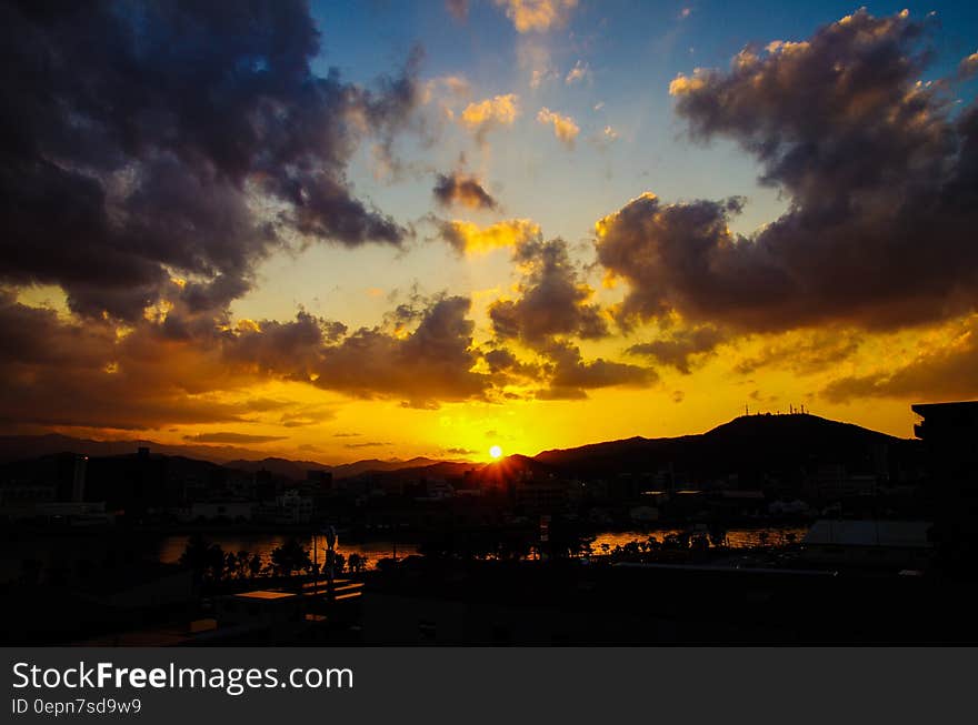 Silhouette of Mountain during Sunset