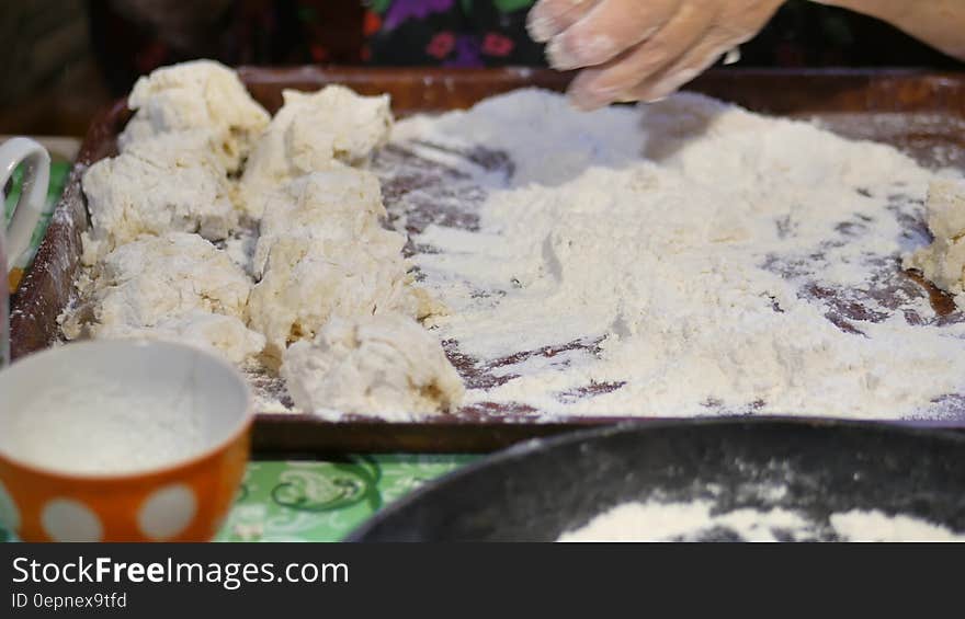 FA family recipe, grandma`s hands knead the dough for buns 4K