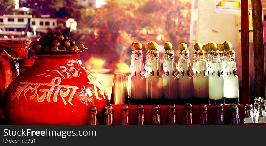 Rows of bottled drinks inside Arabic restaurant. Rows of bottled drinks inside Arabic restaurant.