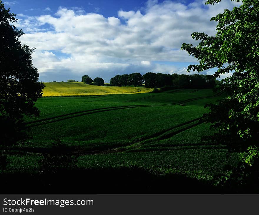 Green country fields and meadows under sunny blue skies in Germany. Green country fields and meadows under sunny blue skies in Germany.