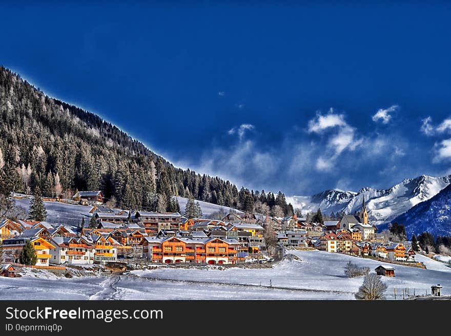 A ski resort in a mountain valley.