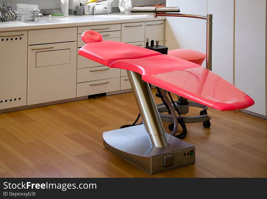 Gray Metal Framed Red Dental Treatment Chair