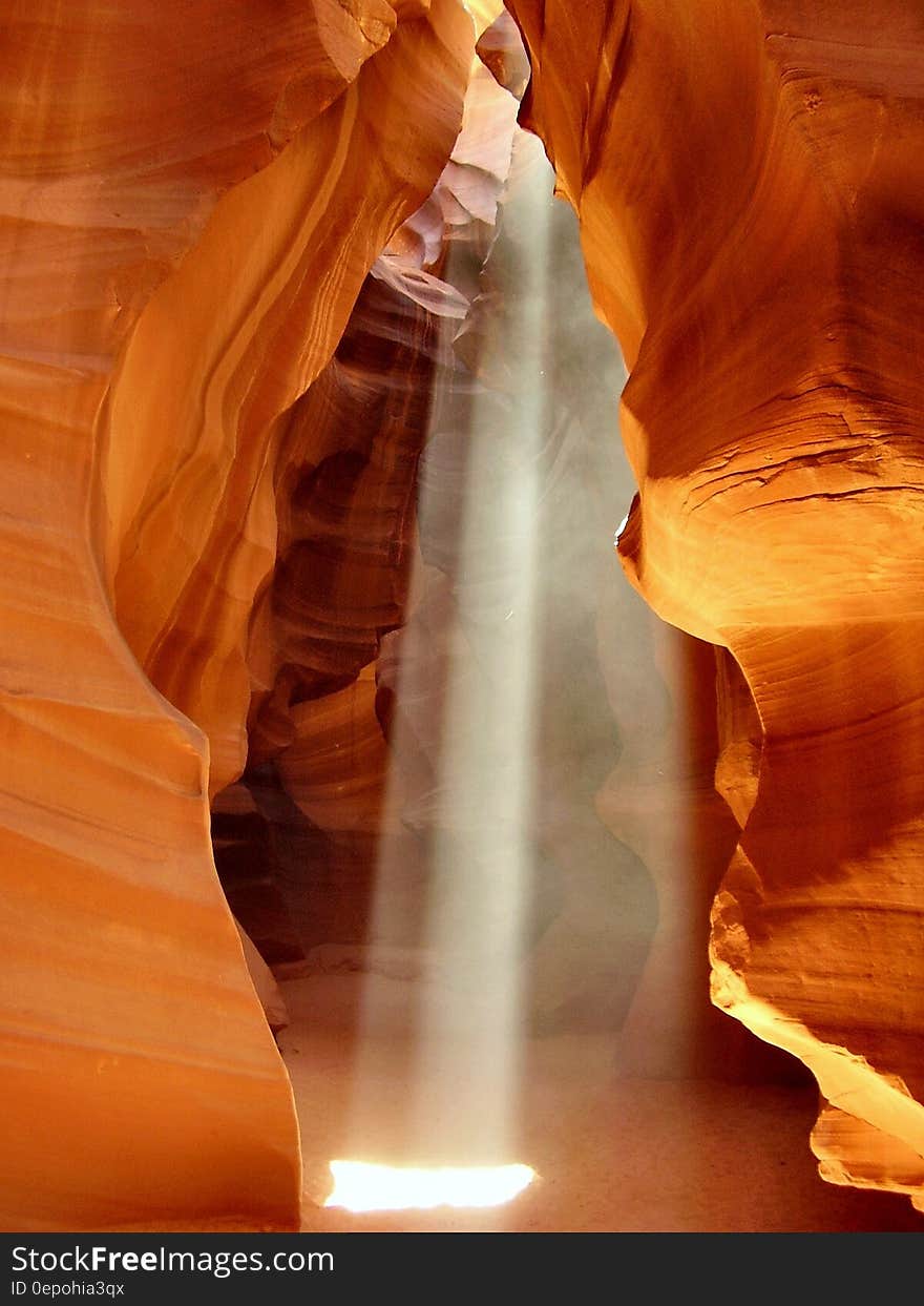 A ray of light coming down the Antelope canyon in Arizona.