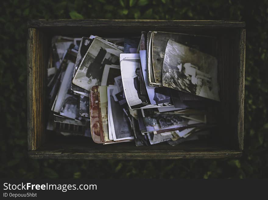 Old photos in the wooden box