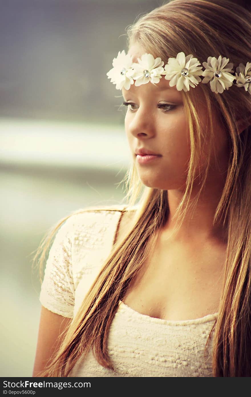 Woman Wearing Floral Headdress