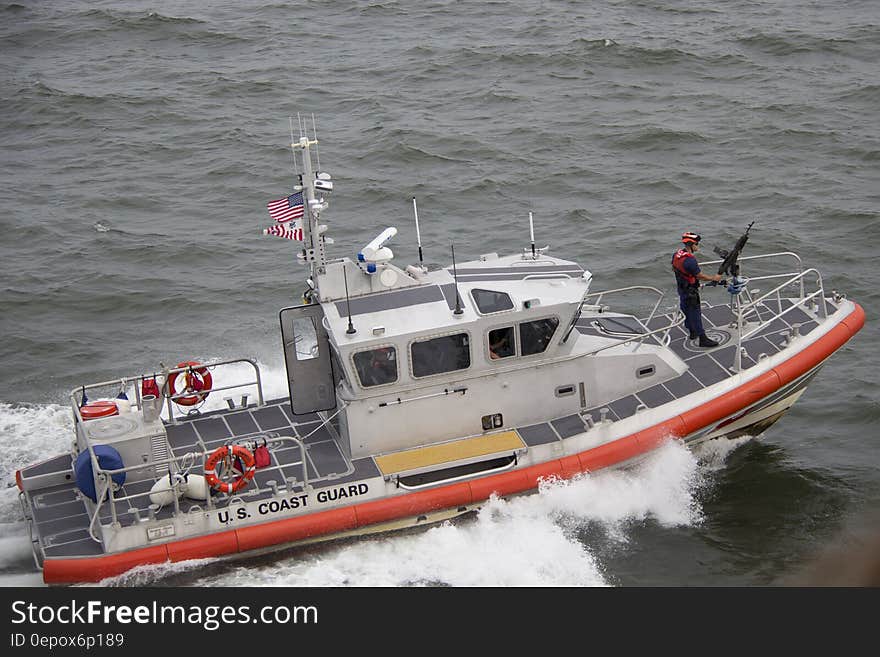 White Orange U.S. Coast Guard Boat on the Sea