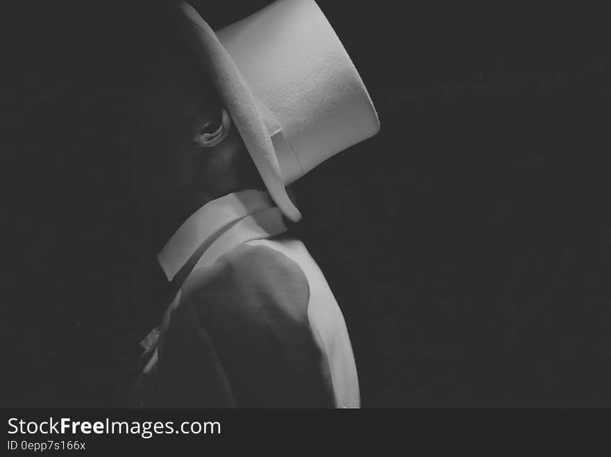 Man Wearing White Hat Greyscale Photography