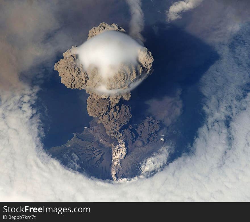 Top View of Volcano Erupting during Daytime