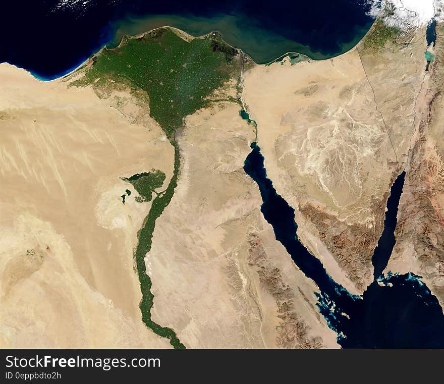 Aerial view of Egypt, the Nile River and Red Sea.