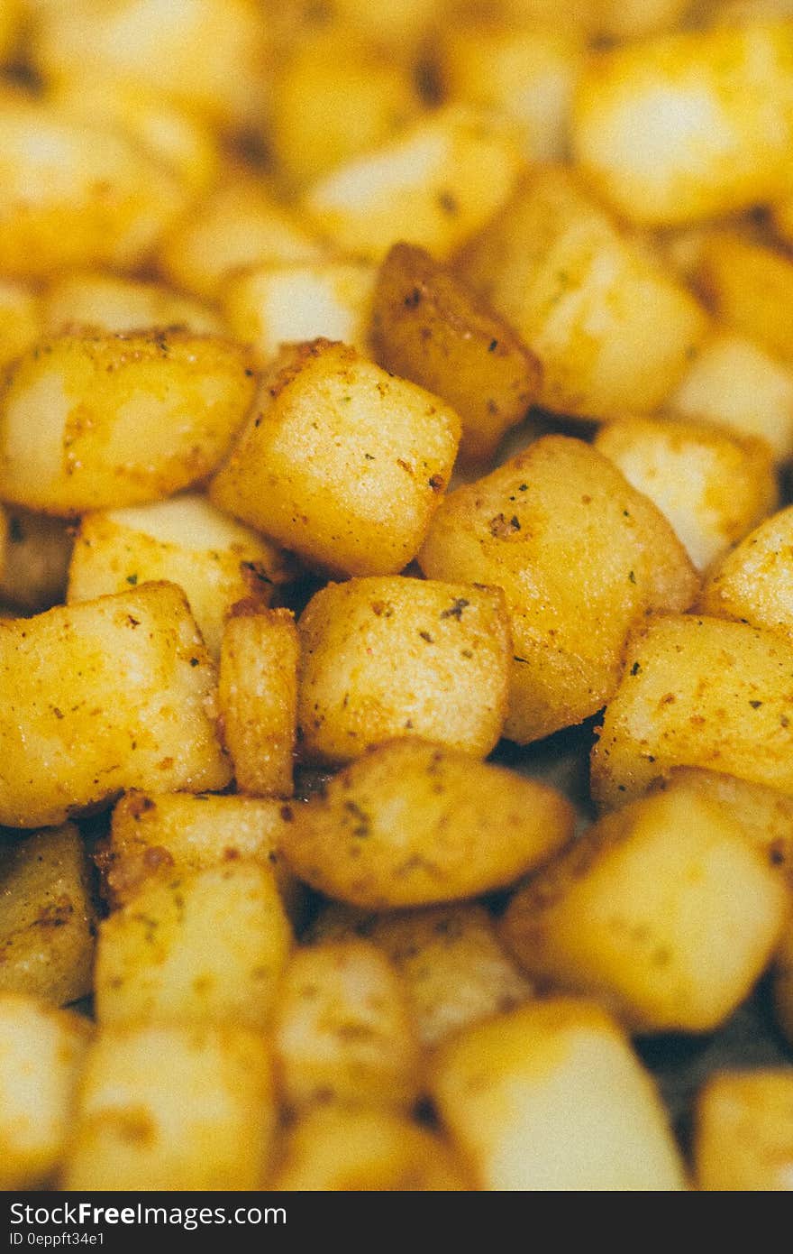 Diced potatoes fried in fat. Diced potatoes fried in fat.