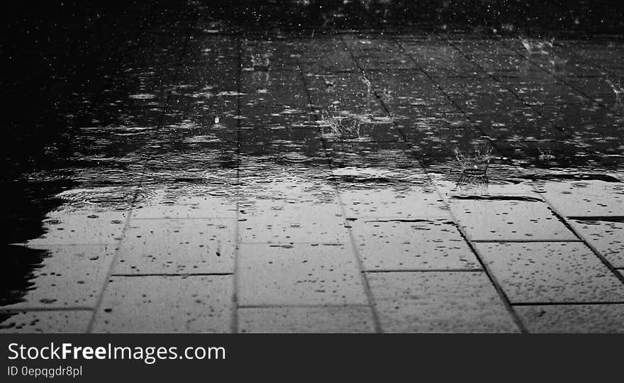 Greyscale Photo of Rain Drops