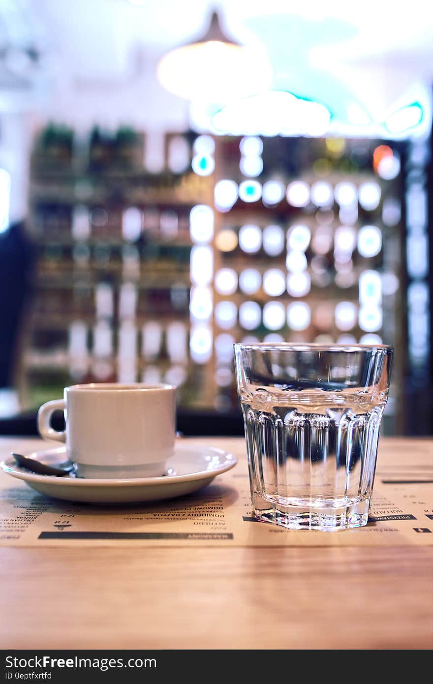 Cup of coffee and glass of water