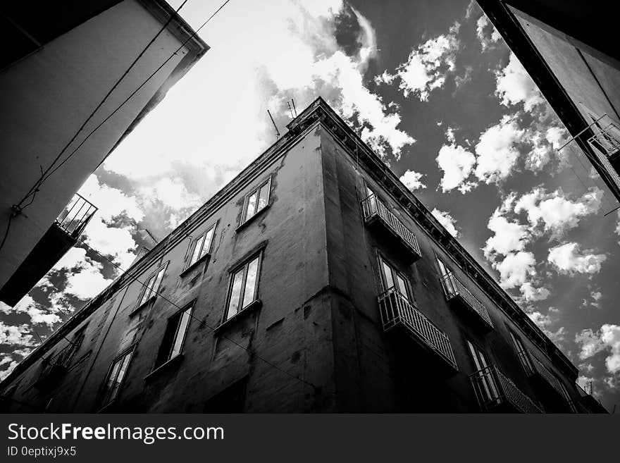 Grey Scale Photo of Building during Daytime