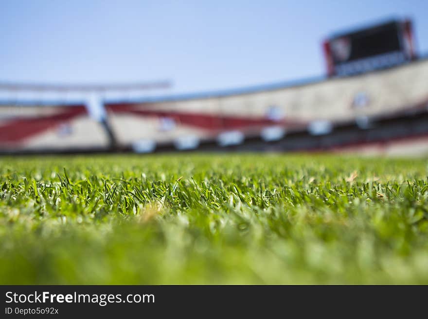 Green Grass Across Beige Red Open Sports Stadium during Daytime