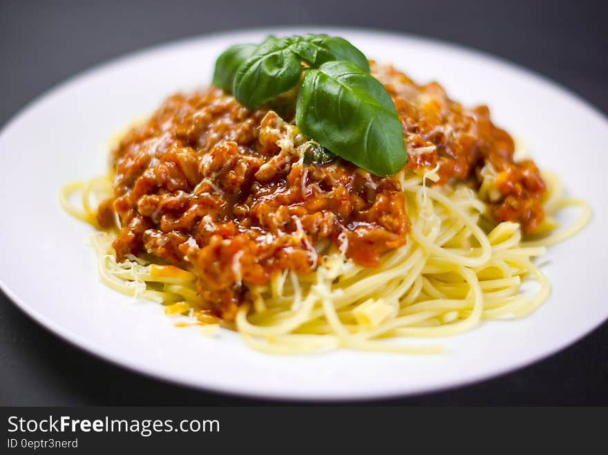 Spaghetti on White Plate